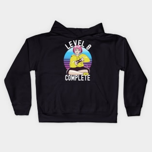 Level 8 Complete Girls Loves Anime Gamer 8th Birthday Girl Kids Hoodie